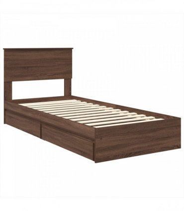vidaXL Storage Bed with Drawer Brown Oak 75 x 190 cm Engineered Wood