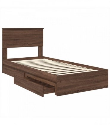 vidaXL Storage Bed with Drawer Brown Oak 75 x 190 cm Engineered Wood