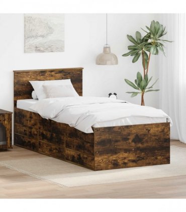 vidaXL Daybed Manual Smoked Oak and Black 100 x 200 cm Engineered Wood