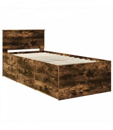 vidaXL Daybed Manual Smoked Oak and Black 100 x 200 cm Engineered Wood