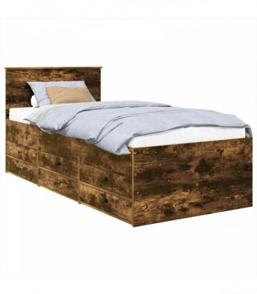 vidaXL Daybed Manual Smoked Oak and Black 75 x 190 cm Engineered Wood