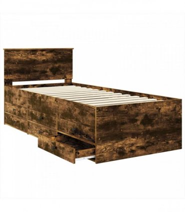 vidaXL Daybed Manual Smoked Oak and Black 75 x 190 cm Engineered Wood