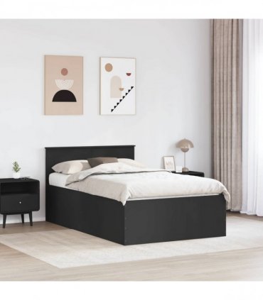 vidaXL Bed Frame with Headboard Black 135 x 190 cm Engineered Wood