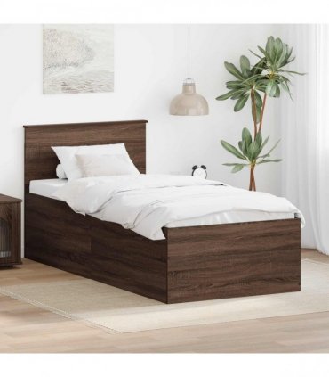 vidaXL Bed Frame with Headboard Brown Oak 75 x 190 cm Engineered Wood