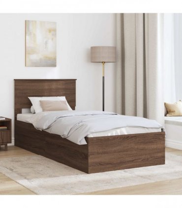 vidaXL Bed Frame with Headboard Brown Oak 75 x 190 cm Engineered Wood