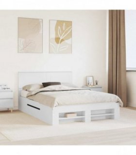 vidaXL Bed Frame with Headboard White 140 x 200 cm Engineered Wood
