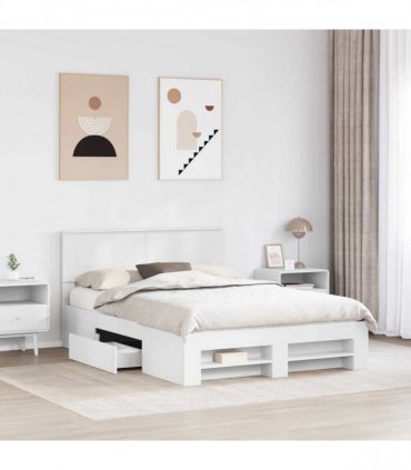 vidaXL Bed Frame with Headboard White 140 x 200 cm Engineered Wood