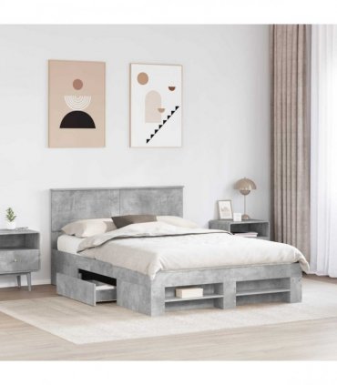 vidaXL Bed Frame Concrete Grey 140 x 200 cm Engineered Wood