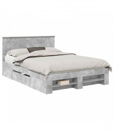vidaXL Bed Frame Concrete Grey 140 x 200 cm Engineered Wood
