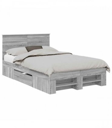 vidaXL Bed Frame Grey Sonoma 135 x 190 cm Engineered Wood