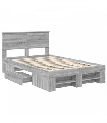 vidaXL Bed Frame Grey Sonoma 135 x 190 cm Engineered Wood