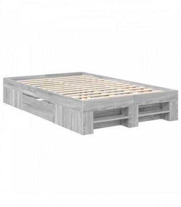 vidaXL Bed Frame Grey Sonoma 135 x 190 cm Engineered Wood