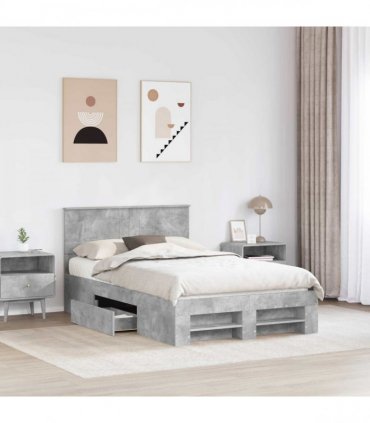 vidaXL Bed Frame Concrete Grey 120 x 200 cm Engineered Wood