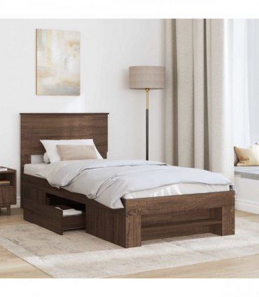 vidaXL Bed Frame Brown Oak 75 x 190 cm Engineered Wood