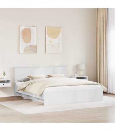 vidaXL Bed Frame with Headboard White 200 x 200 cm Engineered Wood