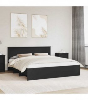 vidaXL Bed Frame with Headboard Black 180 x 200 cm Engineered Wood