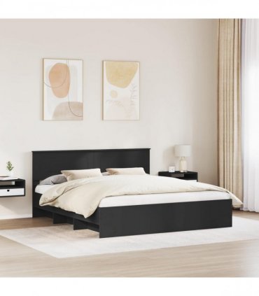 vidaXL Bed Frame with Headboard Black 180 x 200 cm Engineered Wood