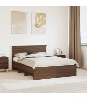 vidaXL Bed Frame with Headboard Brown Oak 150 x 200 cm Engineered Wood