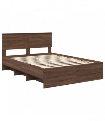 vidaXL Bed Frame with Headboard Brown Oak 150 x 200 cm Engineered Wood