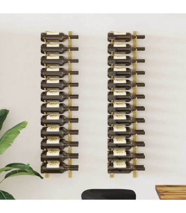vidaXL Wall Mounted Wine Rack for 24 Bottles 2 pcs Gold Iron