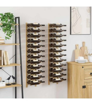vidaXL Wall Mounted Wine Rack for 24 Bottles 2 pcs Gold Iron