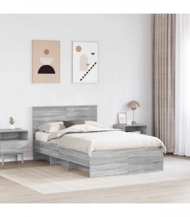 vidaXL Bed Frame Grey Sonoma 135 x 190 cm Engineered Wood