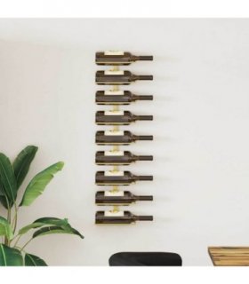 vidaXL Wall-mounted Wine Rack for 9 Bottles Gold Iron