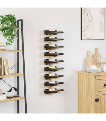 vidaXL Wall-mounted Wine Rack for 9 Bottles Gold Iron