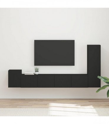 vidaXL TV Cabinet Set 3 pcs Black Engineered Wood