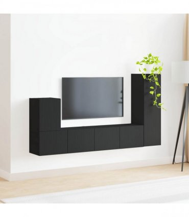 vidaXL TV Cabinet Set 3 pcs Black Engineered Wood