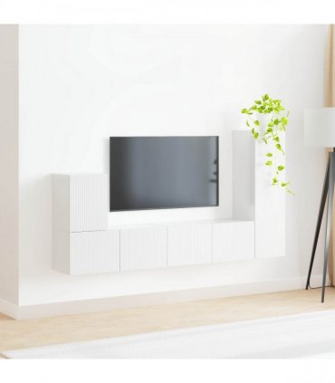 vidaXL TV Cabinet Set 3 pcs High Gloss White Engineered Wood