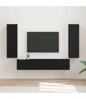 vidaXL TV Cabinet Set 4 pcs Black Engineered Wood