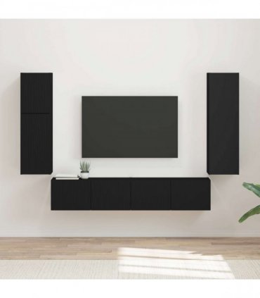 vidaXL TV Cabinet Set 4 pcs Black Engineered Wood