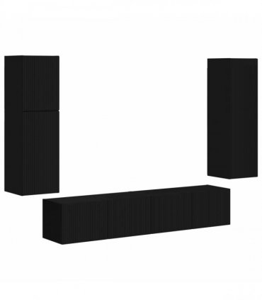 vidaXL TV Cabinet Set 4 pcs Black Engineered Wood