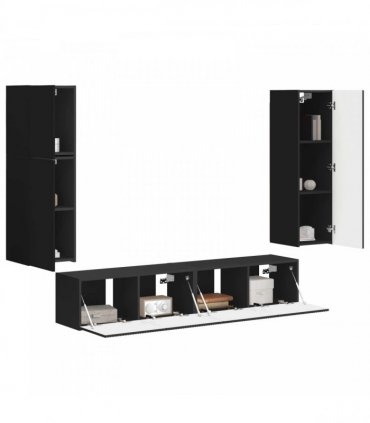 vidaXL TV Cabinet Set 4 pcs Black Engineered Wood