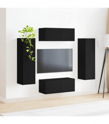 vidaXL TV Cabinet Set 4 pcs Black Engineered Wood