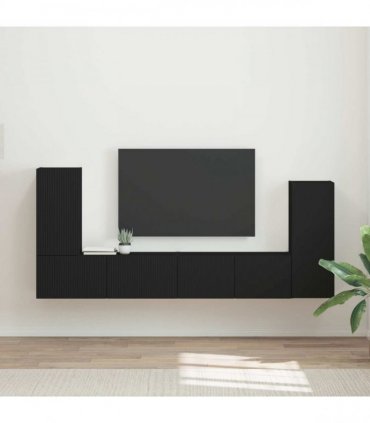 vidaXL TV Cabinet Set 4 pcs Black Engineered Wood