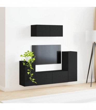 vidaXL TV Cabinet Set 4 pcs Black Engineered Wood