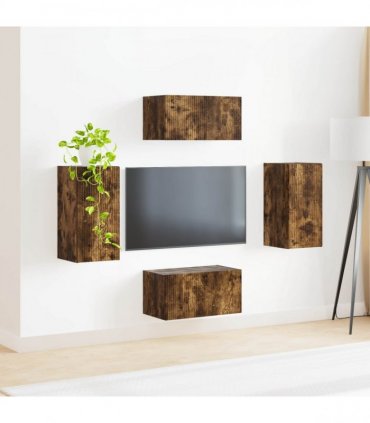 vidaXL TV Cabinet Set 4 pcs Smoked Oak Engineered Wood