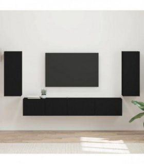 vidaXL TV Cabinet Set 4 pcs Black Engineered Wood