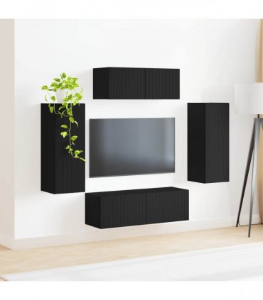 vidaXL TV Cabinet Set 4 pcs Black Engineered Wood