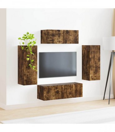 vidaXL TV Cabinet Set 4 pcs Smoked Oak Engineered Wood