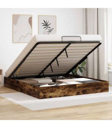 vidaXL Ottoman Bed Frame Smoked Oak 160 x 200 cm Engineered Wood