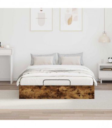 vidaXL Ottoman Bed Frame Smoked Oak 140 x 200 cm Engineered Wood