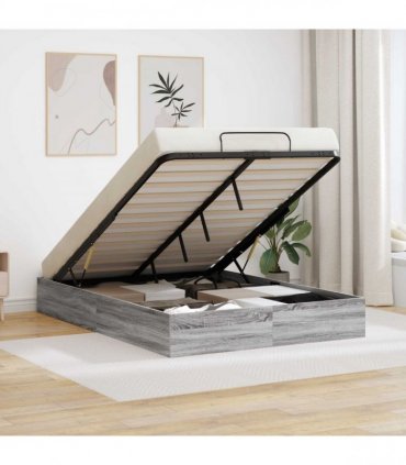 vidaXL Ottoman Bed Frame Grey Sonoma 120 x 200 cm Engineered Wood