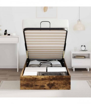 vidaXL Ottoman Bed Frame Smoked Oak 90 x 200 cm Engineered Wood