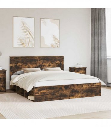 vidaXL Bed Frame Smoked Oak 200 x 200 cm Solid Pine Wood