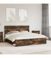 vidaXL Bed Frame Smoked Oak 200 x 200 cm Solid Pine Wood