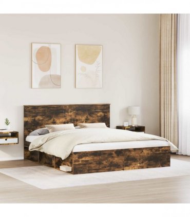 vidaXL Bed Frame Smoked Oak 200 x 200 cm Solid Pine Wood