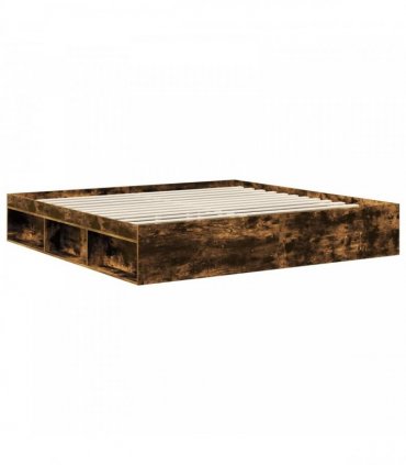 vidaXL Bed Frame Smoked Oak 200 x 200 cm Solid Pine Wood